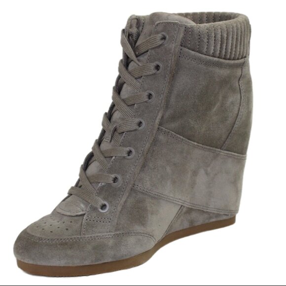 Veronica Beard Elissa Gray Suede Wedge Lace-Up Sneaker, Size 9 - Picture 2 of 9